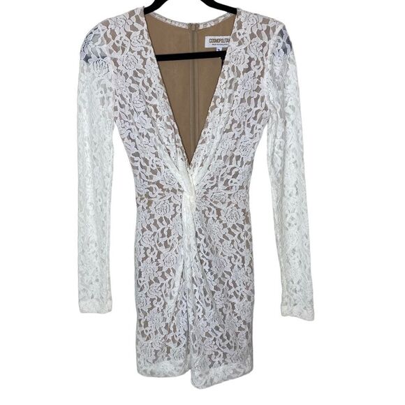 COSMOPOLITAN Dress The Population Adian White Lace Twist Bodycon Dress - Picture 5 of 14